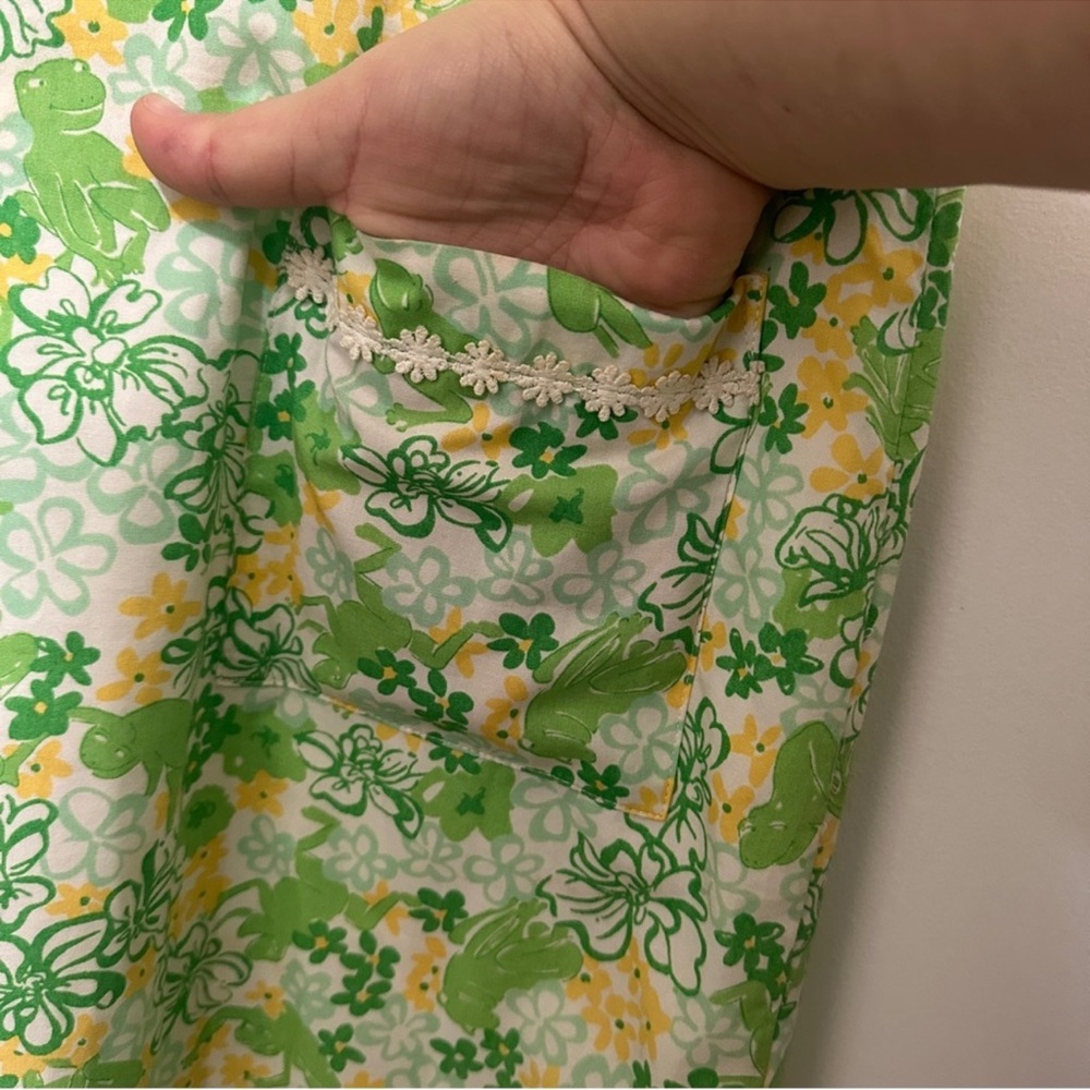 Lilly Pulitzer frog shift dress vintage white tag green yellow white cotton - Picture 2 of 8